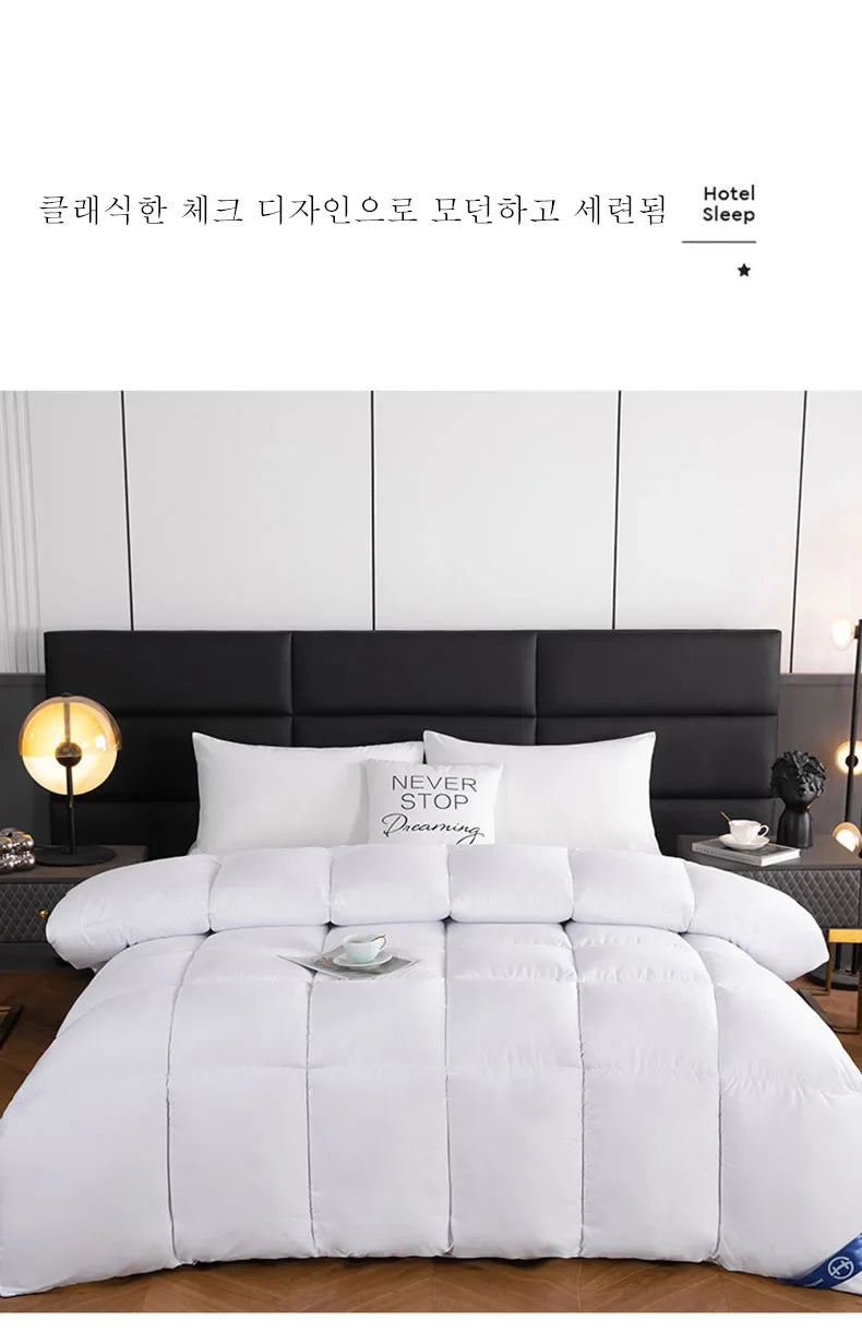 White quilted comforter with plush soft texture lightweight breathable hotel style winter quilt for queen king bed