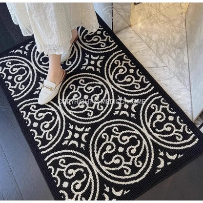 Black and white patterned decorbites houndstooth black ivory area rug with intricate circular designs for living room floor