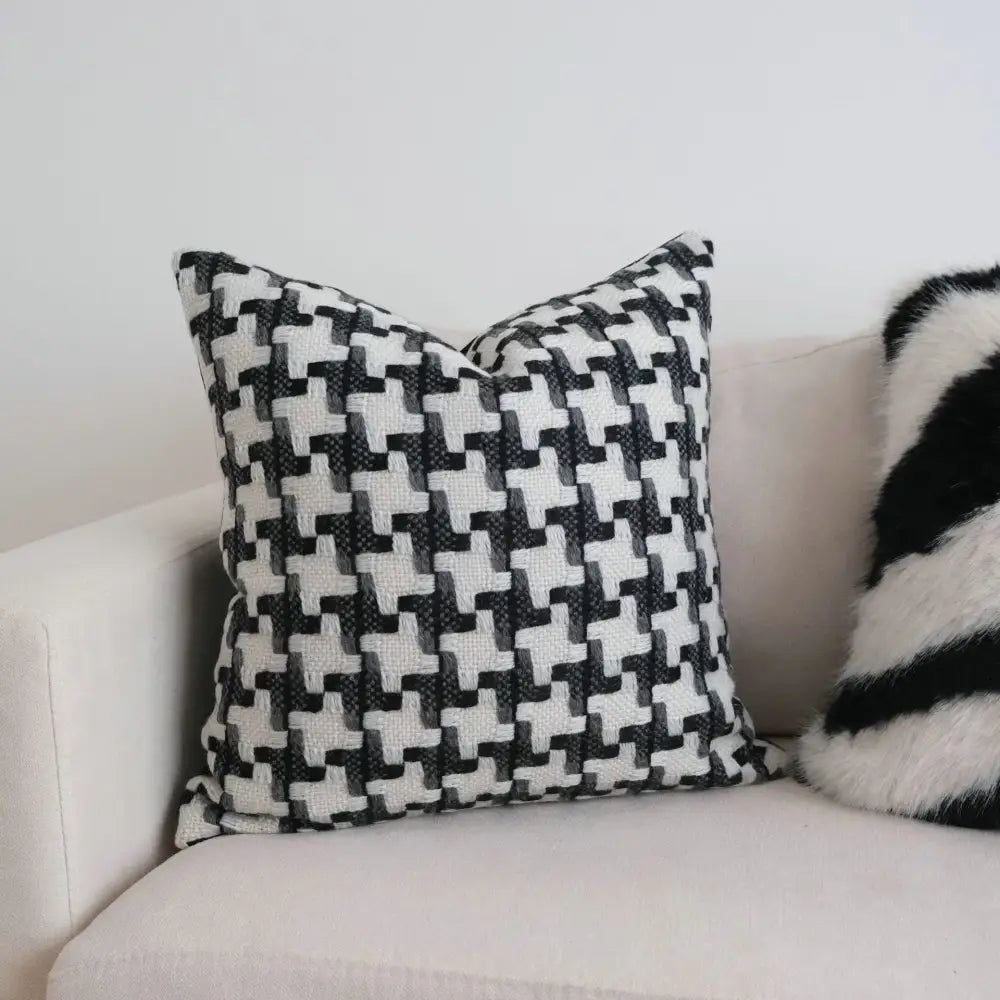 Black and white houndstooth cushion cover with textured woven fabric by decorbites houndstooth crochet for living room decor