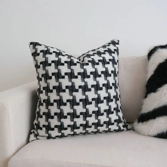 Black and white houndstooth cushion cover with textured woven fabric by decorbites houndstooth crochet for living room decor