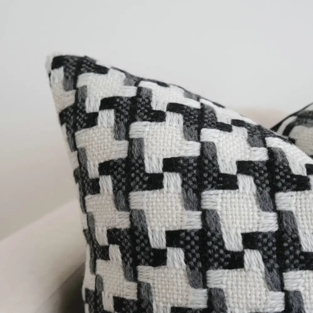 Black and white houndstooth cushion cover with textured woven fabric from decorbites houndstooth crochet decor