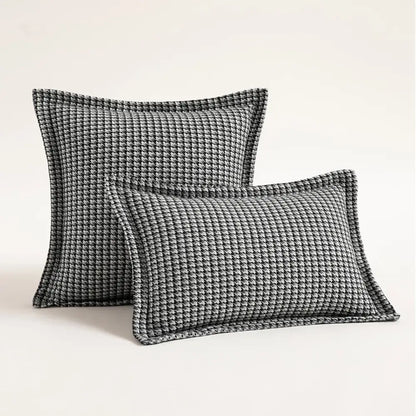 Black and white houndstooth square cushion cover with textured woven fabric for living room decorbites decor