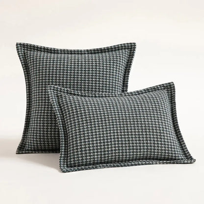 Dark gray and white houndstooth square cushion cover with textured woven fabric for living room decorbites decor