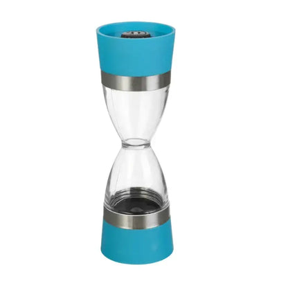 Turquoise and stainless steel hourglass shape dual pepper mill with clear glass body from decorbites hourglass shape collection