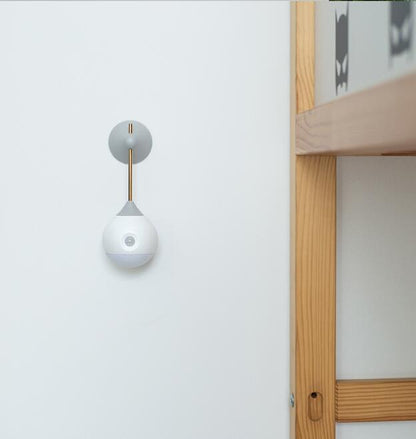 White and gray spherical wall-mounted induction night light for corridor bathroom bedroom with intelligent human body sensor