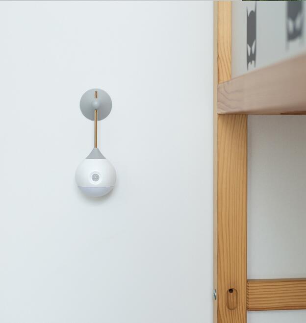 White and gray spherical wall-mounted induction night light for corridor bathroom bedroom with intelligent human body sensor