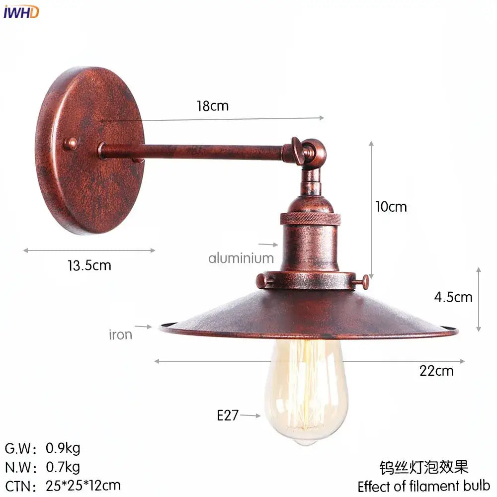 Industrial antique gold rustic wall light with copper-finished iron and aluminum and exposed edison filament bulb wall light decorbites antique gold