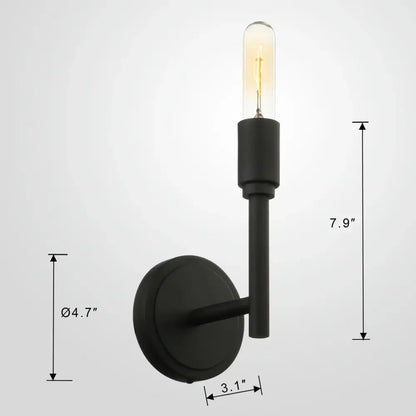 Black matte industrial antique metal wall lamp with slender stem and vintage filament bulb for bedroom decorbites industrial antique