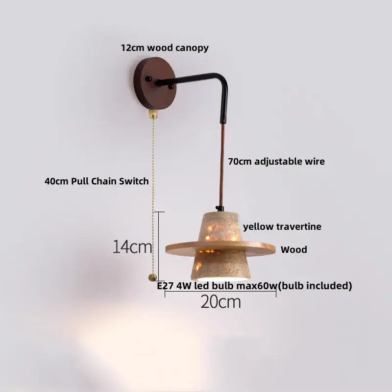 Industrial beige concrete wall lamp with 12cm wood canopy yellow travertine shade e27 led bulb decorbites led wall lamp