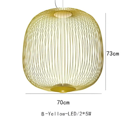 Golden wireframe industrial birdcage iron pendant light with spherical woven design and led lighting for dining room decorbites industrial birdcage