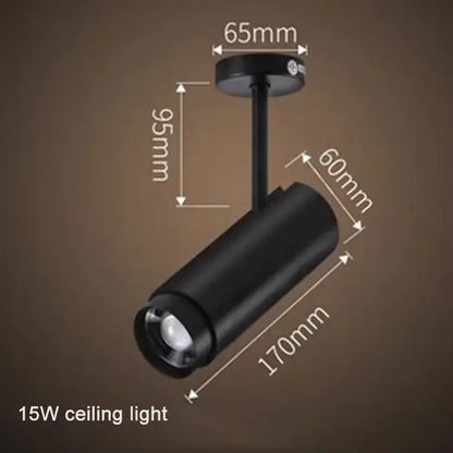 Black cylindrical 15w track spotlight with matte finish and adjustable focus for living room decorbites adjustable focus
