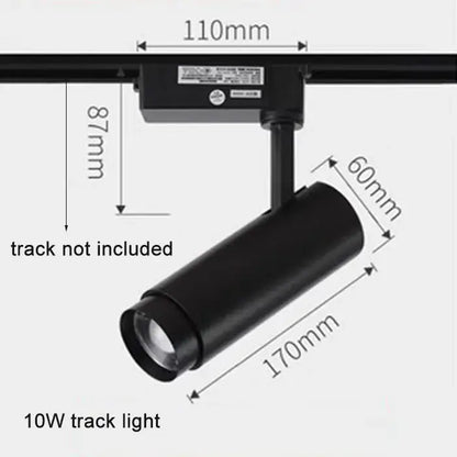 Black cylindrical 10w track spotlights with sleek matte finish and adjustable focus for modern living room decorbites lighting