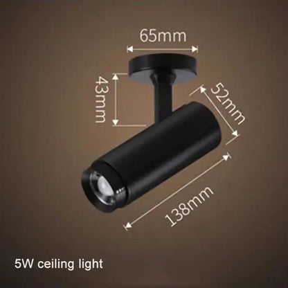 Black cylindrical 5w matte finish track spotlight with adjustable focus for industrial living room decorbites lighting
