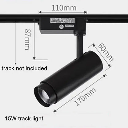 Black cylindrical 15w matte finish track spotlight with adjustable focus for industrial living room decorbites adjustable focus