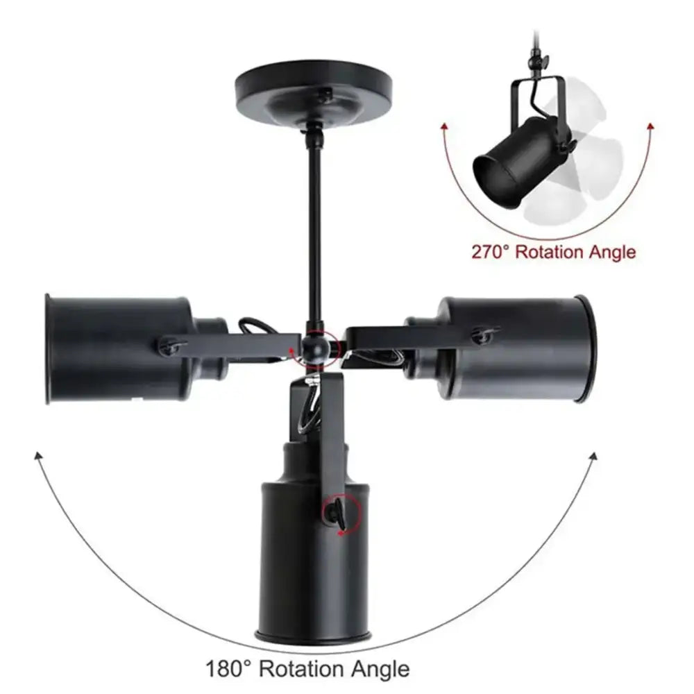 Industrial black and amber ceiling lamp with three adjustable arms and 270 degree rotation decorbites industrial vintage style