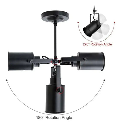 Industrial black and amber ceiling lamp with three adjustable arms and 270 degree rotation decorbites industrial vintage style