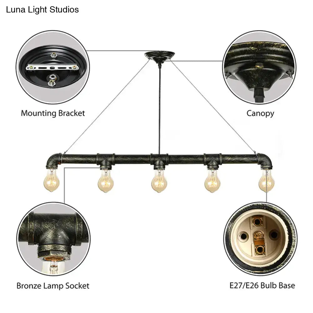 Decorbites™ industrial metal pendant ceiling light with five exposed edison bulbs and antique brass finish for living room island