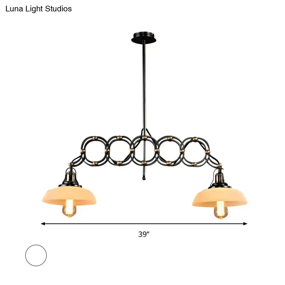 DecorBites™ industrial pendant light with black metal circular links and warm opal glass shades 220v-240v 110v-120v