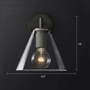 Industrial black and brass wall lamp with clear glass cone shade and exposed filament bulb fixture type for bedroom
