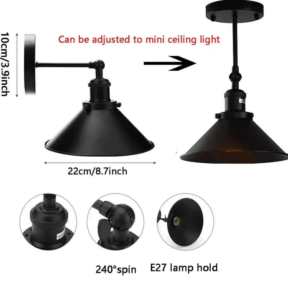 Industrial black and white wall sconce with black matte cone shade and adjustable arm for modern decorbites industrial wall decor