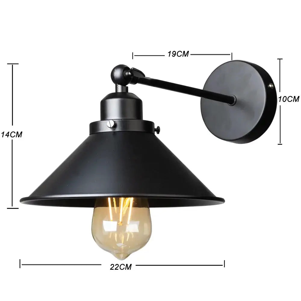 Industrial black wall sconce with conical metal shade and exposed filament bulb decorbites industrial wall sconce for bedroom