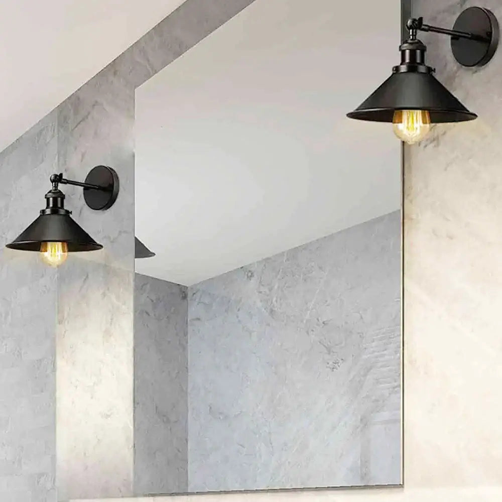 Industrial black and white metal wall sconce with conical shade and exposed filament bulb for bedroom decorbites industrial wall sconce