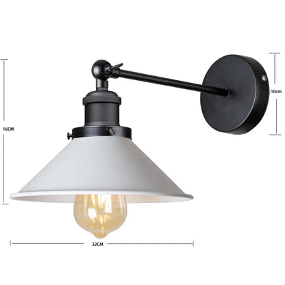 Industrial black and white wall sconce with matte black metal arm and white shade featuring exposed edison bulb decorbites industrial wall sconce
