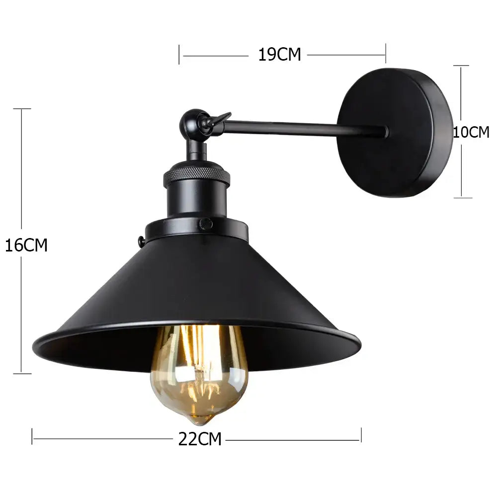 Black industrial wall sconce with matte metal finish, adjustable arm, conical shade, warm filament bulb for bedroom decorbites industrial wall sconce