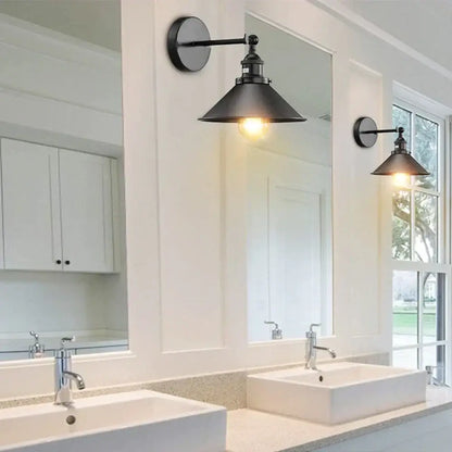 Black wrought iron wall sconce with conical shade for decorbites industrial wall sconce bedroom metal lamp