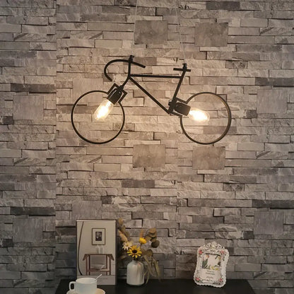Black metal industrial bicycle pendant light with two exposed filament bulbs for living room decorbites industrial bicycle decor