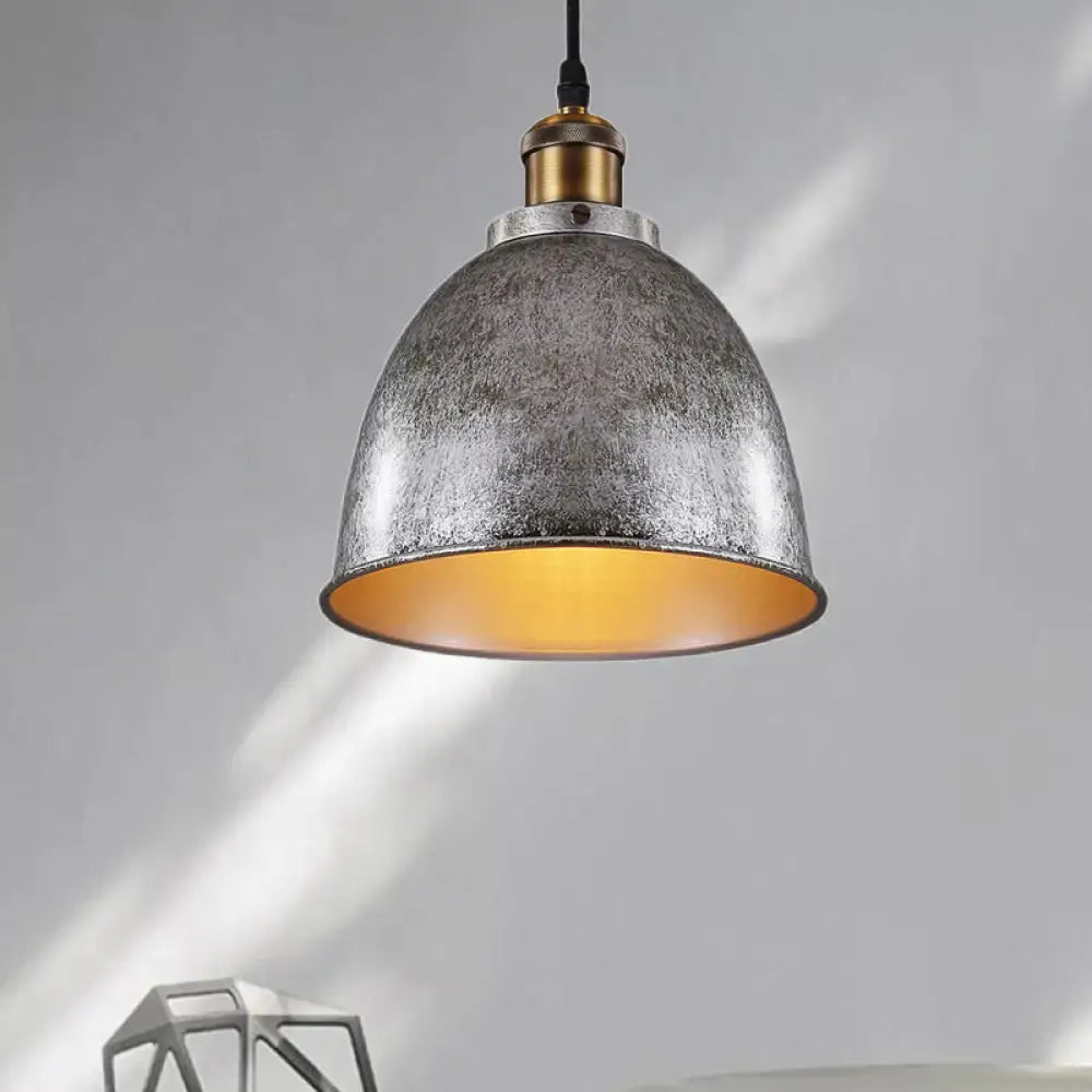 Decorbites™ lonie antique style dome pendant lamp with weathered silver metal dome and warm gold interior lining