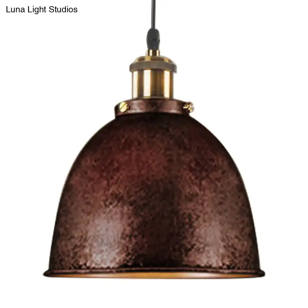 Rustic bronze-colored decorbites™ lonie antique style dome pendant lamp with hammered metal shade and brass accents