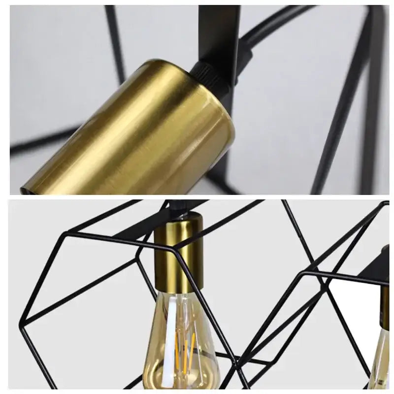 Industrial black and brass hexagonal pendant light with gold cylindrical lamp holder and amber filament bulb for dining room decorbites industrial led hanging