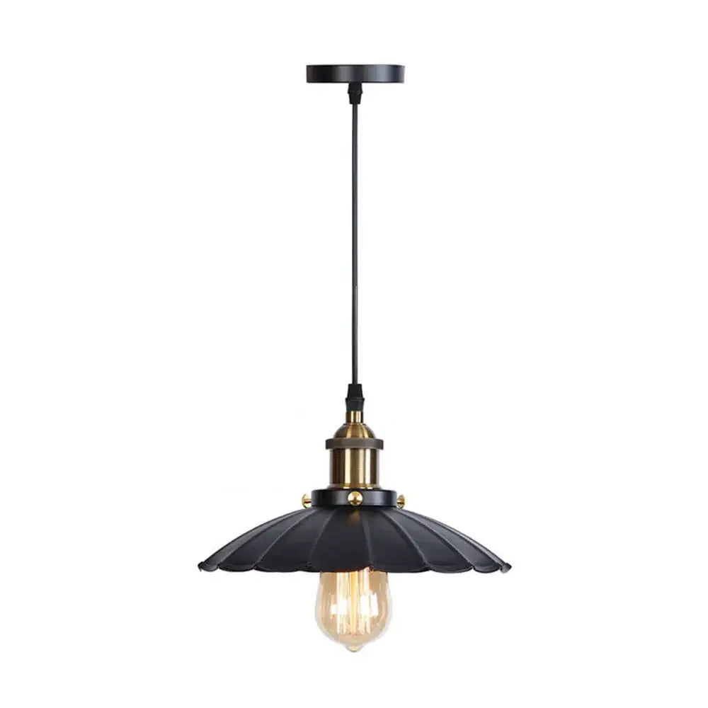 Black metal pendant light with fluted shade and brass accents decorbites iron pendant for kitchen lighting