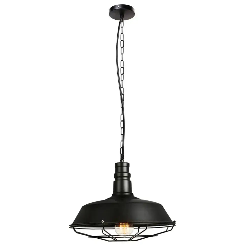 Industrial black and brass iron pendant light with matte finish chain suspension and wire cage for kitchen lighting decorbites iron pendant