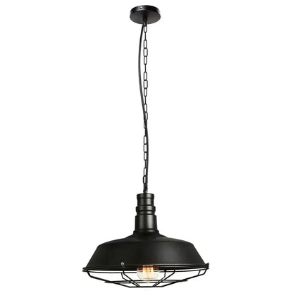 Industrial black and brass iron pendant light with matte finish chain suspension and wire cage for kitchen lighting decorbites iron pendant