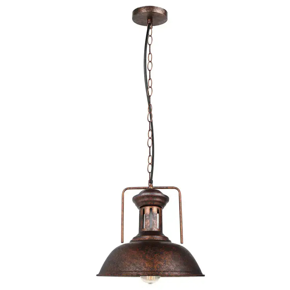 Industrial black and brass iron pendant light with distressed copper finish domed shade and chain suspension for kitchen decorbites iron pendant