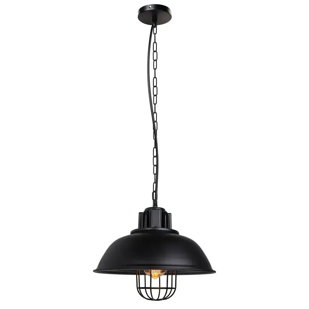 Industrial black and brass iron pendant light with dome-shaped metal shade and wire cage for kitchen lighting decorbites iron pendant