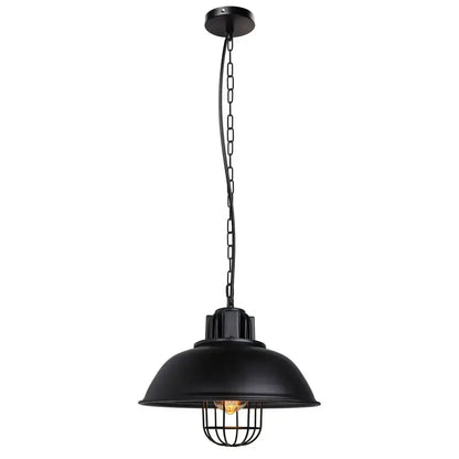Industrial black and brass iron pendant light with dome-shaped metal shade and wire cage for kitchen lighting decorbites iron pendant