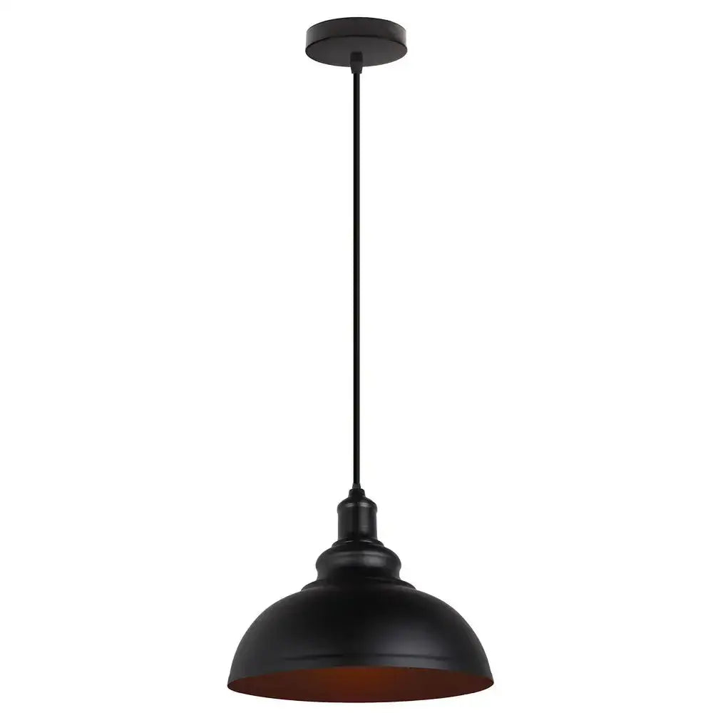 Industrial black and brass iron pendant light with matte finish and copper-lined interior for kitchen lighting decorbites iron pendant
