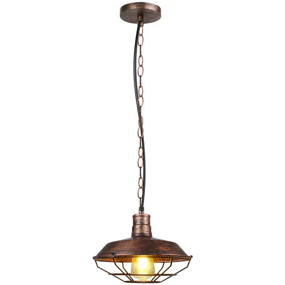 Industrial black and brass iron pendant light with copper finish and wire cage bulb ideal for kitchen lighting decorbites iron pendant
