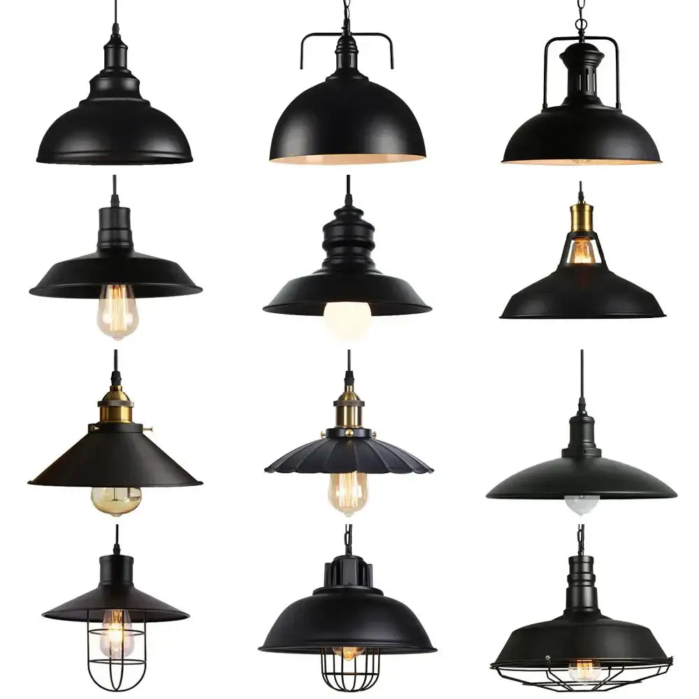 Industrial black and brass iron pendant light with exposed filament bulbs for kitchen lighting by decorbites iron pendant