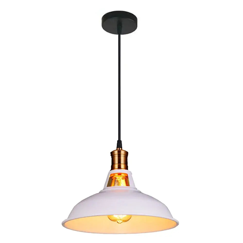 White enamel decorbites iron pendant light with brass bulb holder and black cord for kitchen lighting decor