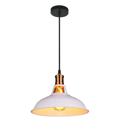 White enamel decorbites iron pendant light with brass bulb holder and black cord for kitchen lighting decor