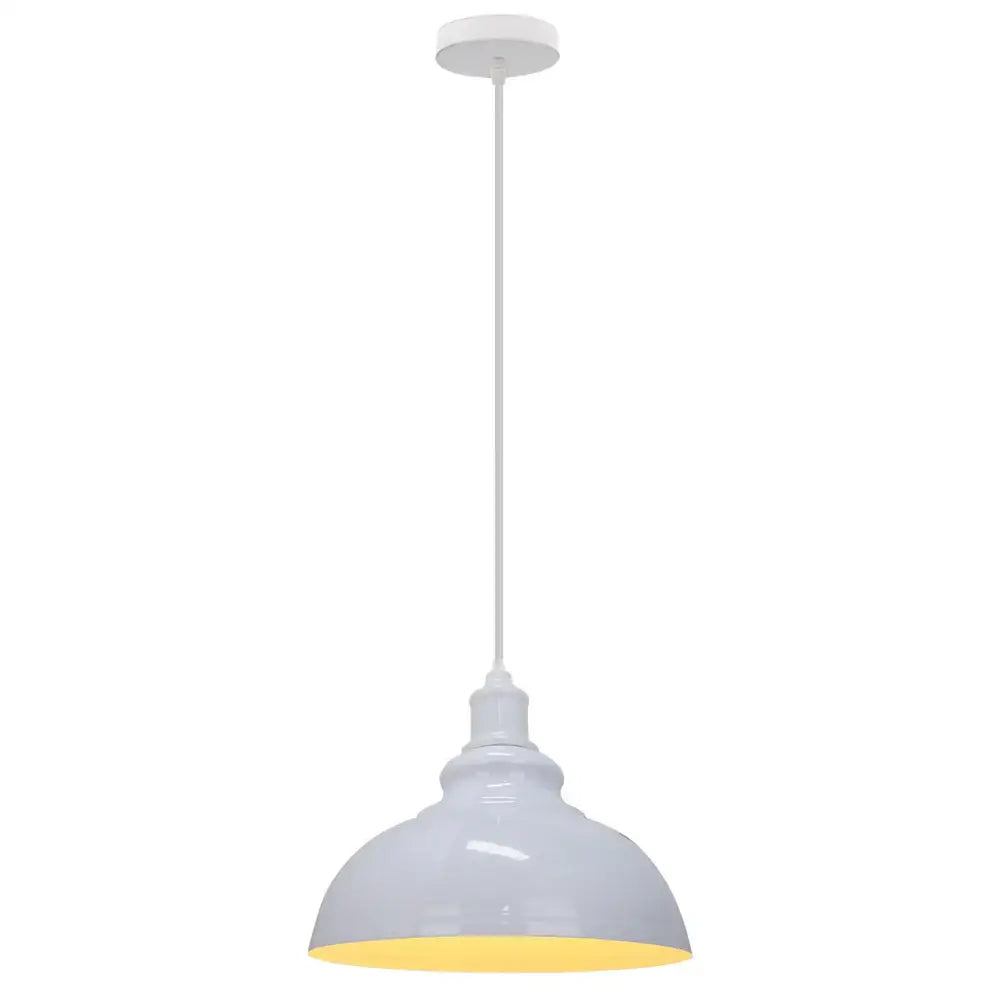 White pendant light with domed glossy finish and warm yellow interior for industrial black and brass iron pendant light decorbites iron pendant
