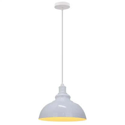 White pendant light with domed glossy finish and warm yellow interior for industrial black and brass iron pendant light decorbites iron pendant