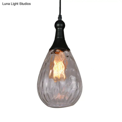 A teardrop-shaped glass ceiling light with textured translucent surface and industrial black brass fixture by decorbites daisy industrial black