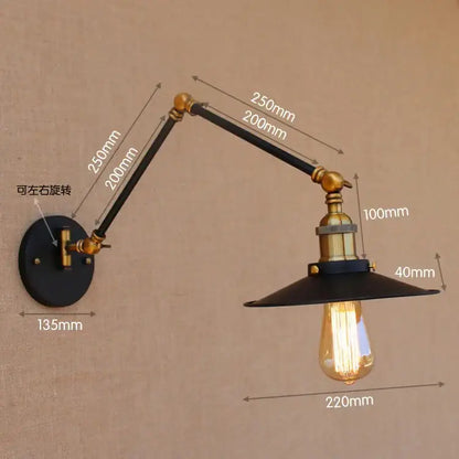 Industrial black and brass swing arm wall lamp with adjustable arm and vintage edison bulb for bedroom decorbites industrial swing