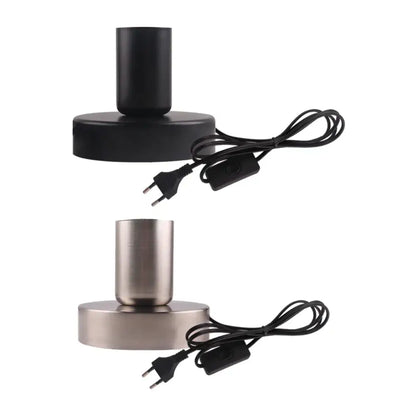 Industrial black and bronze desk lamp bases in black and brushed nickel with matching power cords for bedroom use