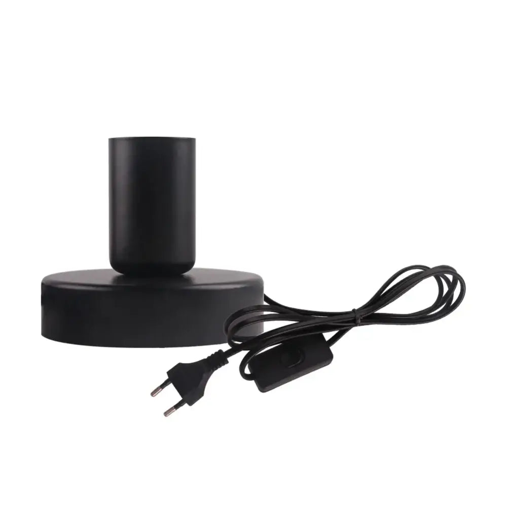 Industrial black and bronze desk lamp base with matte cylindrical design and integrated eu plug power cord for bedroom use